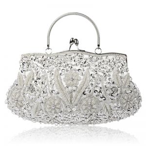 Vintage beaded clutch bag with handle in pure Silver Earthstore Boutique UK